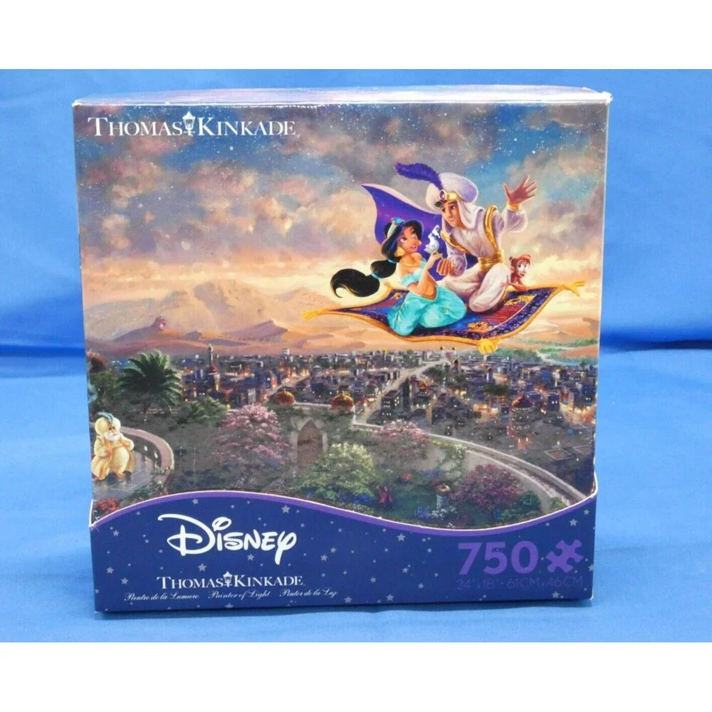 Disney ALADDIN 750 Piece Jigsaw Puzzle THOMAS KINKADE Ceaco Jasmine Jafar 24x18